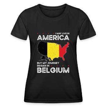 Geboren in Belgien Belgien Amerikanisch USA - Frauen Funktions-T-Shirt - Schwarz - Vorne - AI Model Female 172 light (172cm)