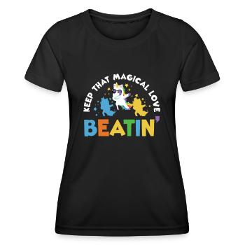 Regenbogentier singend spielend Einhorn Liebhaber - Frauen Funktions-T-Shirt - Schwarz - Vorne - AI Model Female 172 light (172cm)