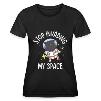 Space Purring Cat Astronaut Cat Lover Spaceship - Women's Functional T-Shirt - black - Front - AI Model Female 172 light (172cm)