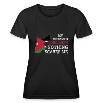 Rien ne me fait peur Mon mari est jordanien - T-shirt sport Femme - noir - Devant - AI Model Female 172 light (172cm)