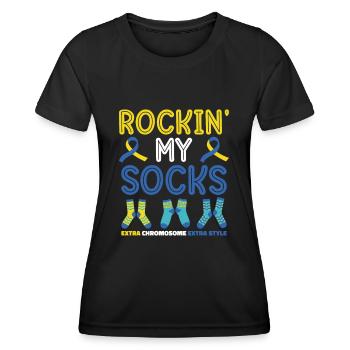 Welt-Down-Syndrom-Tag Awareness Rocking Socks - Frauen Funktions-T-Shirt - Schwarz - Vorne - AI Model Female 172 light (172cm)