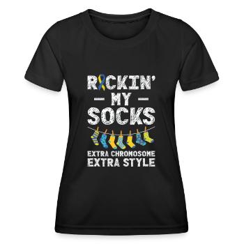 Welt-Down-Syndrom-Tag Awareness Rocking Socks - Frauen Funktions-T-Shirt - Schwarz - Vorne - AI Model Female 172 light (172cm)