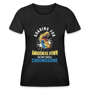 World Down Syndrome Day Dinosaur Awareness Ribbon - Women's Functional T-Shirt - black - Front - AI Model Female 172 light (172cm)