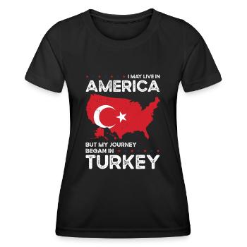 Born Turkish Turkey American USA Citizenship - Women's Functional T-Shirt - black - Front - AI Model Female 172 light (172cm)