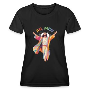 Ah Men LGBTQ Gay Pride Jesus Rainbow Flag - Women's Functional T-Shirt - black - Front - AI Model Female 172 light (172cm)