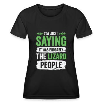 Lézard-Reptile-Agenda-Théorie du complot - T-shirt sport Femme - noir - Devant - AI Model Female 172 light (172cm)