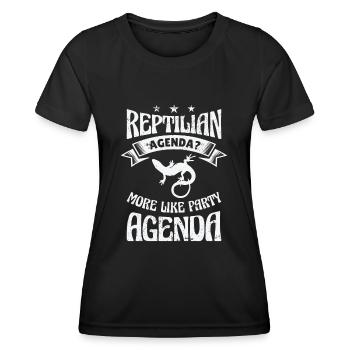Lézard-Reptile-Agenda-Théorie du complot - T-shirt sport Femme - noir - Devant - AI Model Female 172 light (172cm)
