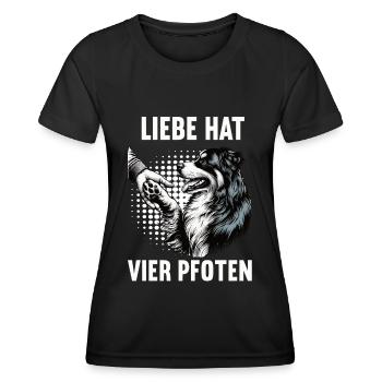 Liebe hat Vier Pfoten Australian Shepherd Aussie - Frauen Funktions-T-Shirt - Schwarz - Vorne - AI Model Female 172 light (172cm)