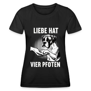 Liebe hat Vier Pfoten Boxer Boxerhalter Boxerhund - Frauen Funktions-T-Shirt - Schwarz - Vorne - AI Model Female 172 light (172cm)