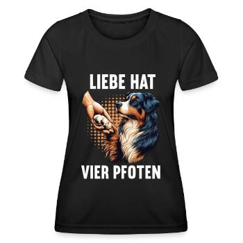 Liebe hat Vier Pfoten Australian Shepherd Aussie - Frauen Funktions-T-Shirt - Schwarz - Vorne - AI Model Female 172 light (172cm)