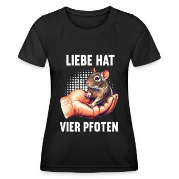 Liebe hat Vier Pfoten Degu Degubesitzer Deguhalter - Frauen Funktions-T-Shirt - Schwarz - Vorne - AI Model Female 172 light (172cm)