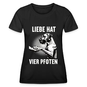 Liebe hat Vier Pfoten Deutsche Dogge Doggen - Frauen Funktions-T-Shirt - Schwarz - Vorne - AI Model Female 172 light (172cm)