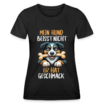 Mein Hund Beisst Nicht Australian Shepherd Aussie - Frauen Funktions-T-Shirt - Schwarz - Vorne - AI Model Female 172 light (172cm)