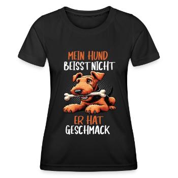Mein Hund Beisst Nicht Airedale Terrier Airedales - Frauen Funktions-T-Shirt - Schwarz - Vorne - AI Model Female 172 light (172cm)