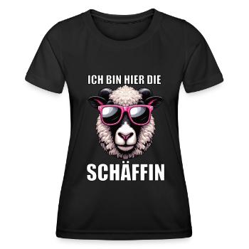 Ich Bin Hier Die Schäffin Walliser Schaf Schaf Mäh - Frauen Funktions-T-Shirt - Schwarz - Vorne - AI Model Female 172 light (172cm)