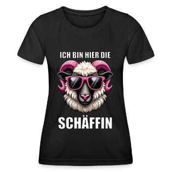 Ich Bin Hier Die Schäffin Walliser Schaf Schaf Mäh - Frauen Funktions-T-Shirt - Schwarz - Vorne - AI Model Female 172 light (172cm)