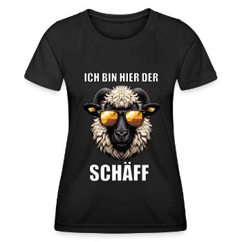 Ich Bin Hier Der Schäff Walliser Schaf Schafe Mäh - Frauen Funktions-T-Shirt - Schwarz - Vorne - AI Model Female 172 light (172cm)
