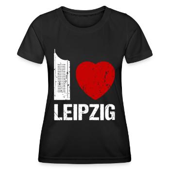 I love Leipzig Skyline Hochhaus Stadt Leipzig - Frauen Funktions-T-Shirt - Schwarz - Vorne - AI Model Female 172 light (172cm)