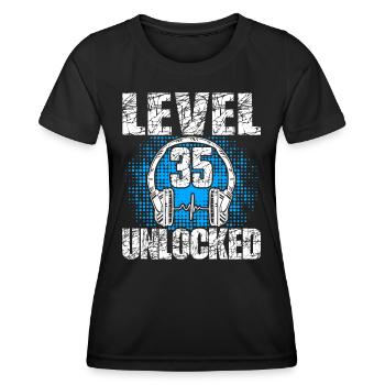 Level 35 Unlocked Birthday Gift 35 Years - Women's Functional T-Shirt - black - Front - AI Model Female 172 light (172cm)