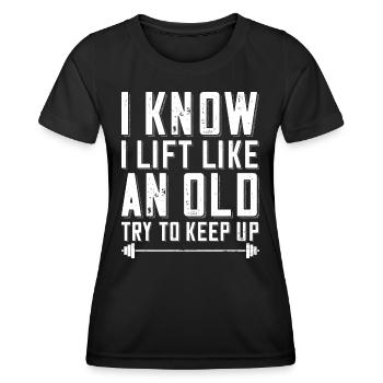 Bodybuilder Je soulève l’haltère comme un vieil homme - T-shirt sport Femme - noir - Devant - AI Model Female 172 light (172cm)