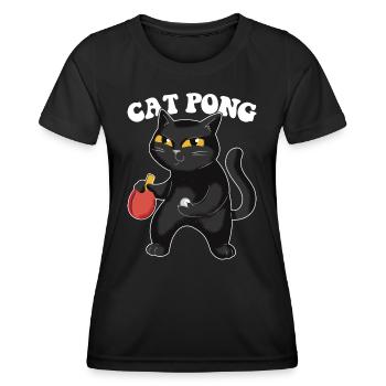 Tennis de Table Chat Ping-Pong Tenue Cat Pong - T-shirt sport Femme - noir - Devant - AI Model Female 172 light (172cm)