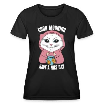 Good morning Main Coon Cat outfit for - Women's Functional T-Shirt - black - Front - AI Model Female 172 light (172cm)