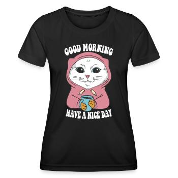 Good morning Main Coon Cat outfit for - Women's Functional T-Shirt - black - Front - AI Model Female 172 light (172cm)