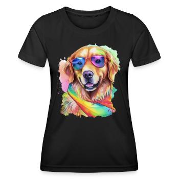 Cooler Hund Golden Retriever mit Sonnenbrille - Frauen Funktions-T-Shirt - Schwarz - Vorne - AI Model Female 172 light (172cm)