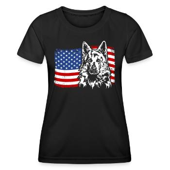 Weisser Schweizer Schäferhund Amerika Fahne Hunde - Frauen Funktions-T-Shirt - Schwarz - Vorne - AI Model Female 172 light (172cm)