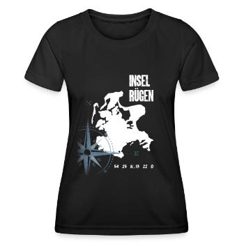 Rügen Urlaub Ostsee Insel Koordinaten Karte - Frauen Funktions-T-Shirt - Schwarz - Vorne - AI Model Female 172 light (172cm)