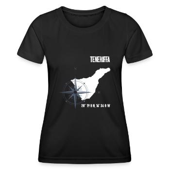 Teneriffa Atlantik Insel Koordinaten Karte Urlaub - Frauen Funktions-T-Shirt - Schwarz - Vorne - AI Model Female 172 light (172cm)
