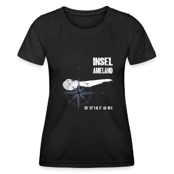 Ameland Nordsee Insel Koordinaten Karte Urlaub - Frauen Funktions-T-Shirt - Schwarz - Vorne - AI Model Female 172 light (172cm)