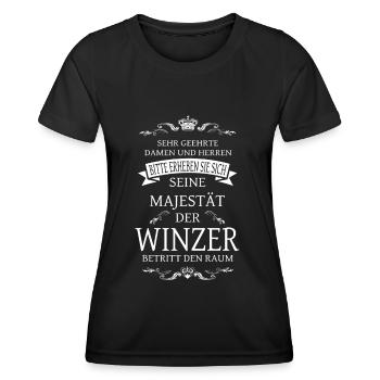 Seine Majestät der Winzer betritt den Raum - Frauen Funktions-T-Shirt - Schwarz - Vorne - AI Model Female 172 light (172cm)