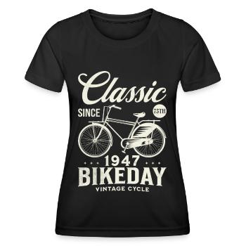 Cycliste 1947 Vélo 75 Ans Anniversaire - T-shirt sport Femme - noir - Devant - AI Model Female 172 light (172cm)