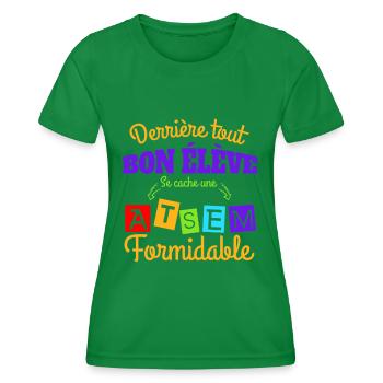 une atsem formidable - idée cadeau atsem - T-shirt sport Femme - vert - Devant - AI Model Female 172 dark (172cm)