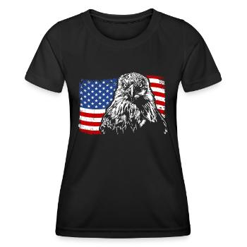Aigle à tête blanche ADLER Amérique Drapeau Wilsigns - T-shirt sport Femme - noir - Devant - AI Model Female 172 light (172cm)