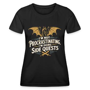 Je ne procrastine pas, je fais des quêtes secondaires - T-shirt sport Femme - noir - Devant - AI Model Female 172 light (172cm)
