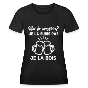 Moi la pression? je la subis pas je la bois - T-shirt sport Femme - noir - Devant - AI Model Female 172 light (172cm)