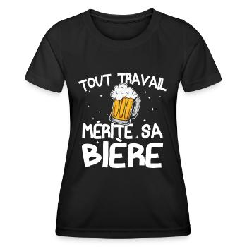 Tout travail mérite sa bière - T-shirt sport Femme - noir - Devant - AI Model Female 172 light (172cm)