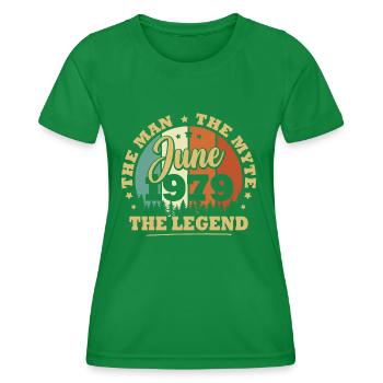 June 1979, 44 years Birthday Men Women - Women's Functional T-Shirt - kelly green - Front - AI Model Female 172 dark (172cm)