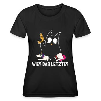 Comment le dernier chat mange les chats licornes - T-shirt sport Femme - noir - Devant - AI Model Female 172 light (172cm)