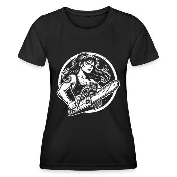 Women with Chainsaw – Funny Power Design - Women's Functional T-Shirt - black - Front - AI Model Female 172 light (172cm)