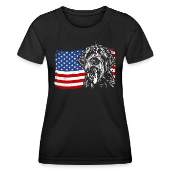 Korthals Griffon America Flag Dog Dogs Wilsigns - Women's Functional T-Shirt - black - Front - AI Model Female 172 light (172cm)