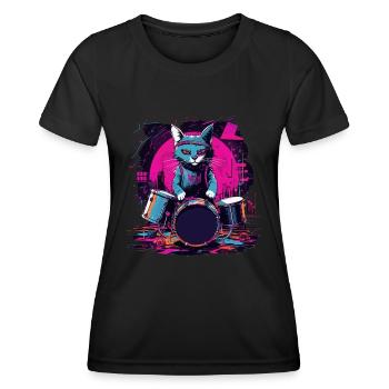Cat Drummer Music Animal Drums Wild Cat - T-shirt sport Femme - noir - Devant - AI Model Female 172 light (172cm)