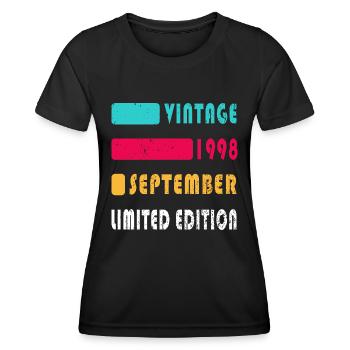 Septembre 1998 Anniversaire Septembre 1998 Septembre - T-shirt sport Femme - noir - Devant - AI Model Female 172 light (172cm)