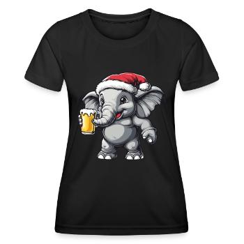 Elephant Christmas Beer Funny - Women's Functional T-Shirt - black - Front - AI Model Female 172 light (172cm)