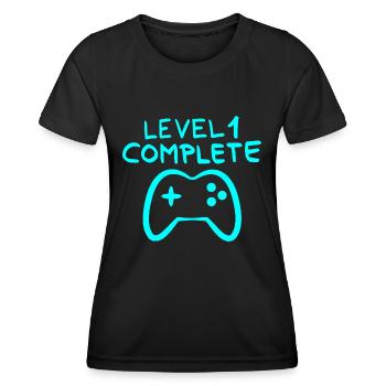 Level 1 complete 1 Geburtstag Spielkonsole - Frauen Funktions-T-Shirt - Schwarz - Vorne - AI Model Female 172 light (172cm)