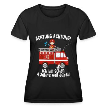 Achtung Feuerwehr schon 4 Jahre voll dabei - Frauen Funktions-T-Shirt - Schwarz - Vorne - AI Model Female 172 light (172cm)