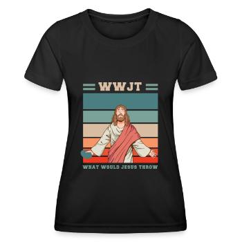 Jesus Frisbee design pour un Jésus et frisbee - T-shirt sport Femme - noir - Devant - AI Model Female 172 light (172cm)