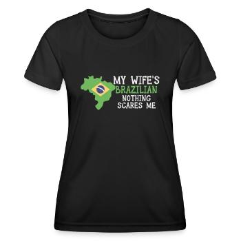 Ehefrau Brasilien Verheiratet Brasilianerin - Frauen Funktions-T-Shirt - Schwarz - Vorne - AI Model Female 172 light (172cm)